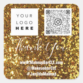 ロゴQRCode名感謝していショッピング金ゴールドグリッター スクエアシール