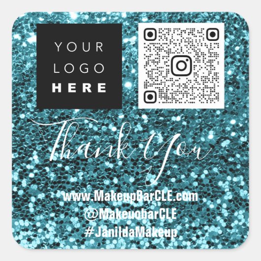 ロゴQRCode名感謝していショッピングSocial Blue スクエアシール (正面)