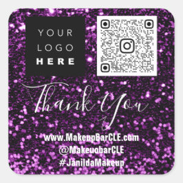 ロゴQRCode名感謝していショッピングSocial Purple スクエアシール