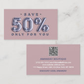 ロゴQRCODE 50%OFFディスカウント挿入ブルーバラ 名刺 (正面/裏面)