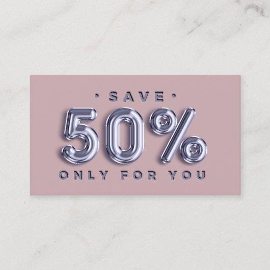 ロゴQRCODE 50%OFFディスカウント挿入ブルーバラ 名刺 (正面)