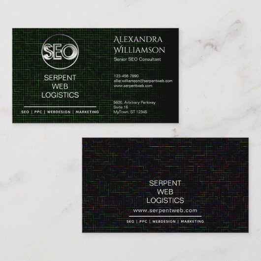 ロゴSEO PPCのウェブデザインおよび販売の緑の格子 名刺 (正面/裏面)