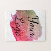 ロゴwebサイトを追加するピンクの緑の黄金のシンプル最小値 ジグソーパズル (横)