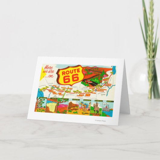 ロサンゼルスからのシカゴへのルート66の地図 カード (正面)