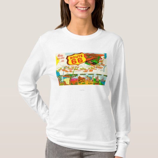 ロサンゼルスからのシカゴへのルート66の地図 Tシャツ (正面)