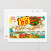ロサンゼルスからシカゴまでの66号経路の地図 ポストカード (正面/裏面)