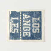 ロサンゼルスのカリフォルニア|青い都市地図 タペストリー (正面(横))