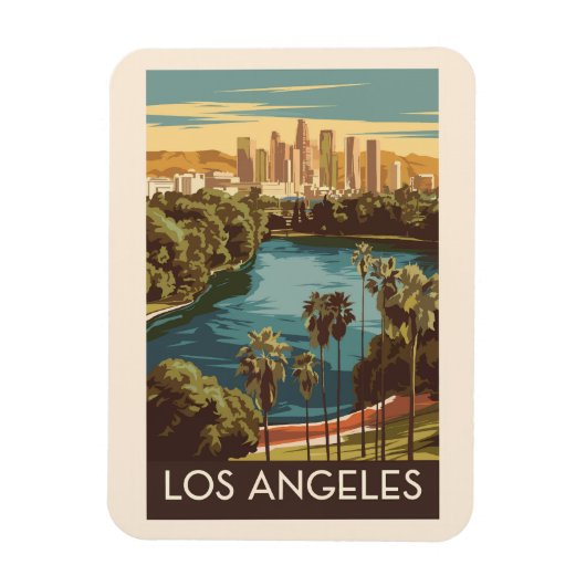 ロサンゼルスエコーパークレイクトラベルアートヴィンテージ マグネット (縦)