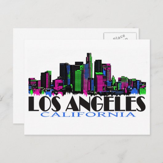 ロサンゼルスカリフォルニアのネオンスカイライン ポストカード (正面/裏面)