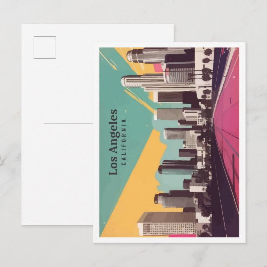 ロサンゼルスカリフォルニアアポップ・アートのートトラベルイラストレーション ポストカード (正面/裏面)