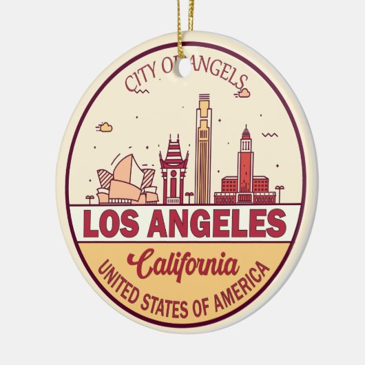 ロサンゼルスカリフォルニアシティスカイラインエンブレム セラミックオーナメント (左)