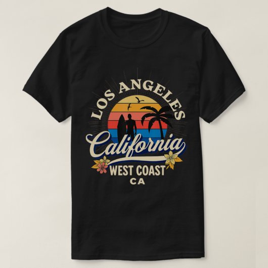 ロサンゼルスカリフォルニアビーチサーフサマーバケーション Tシャツ (デザイン正面)