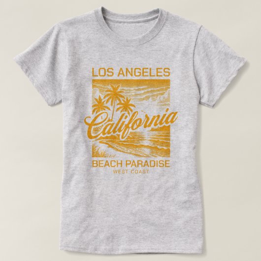 ロサンゼルスカリフォルニアビーチパラダイスウエストコースト Tシャツ (デザイン正面)