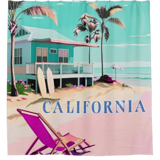 ロサンゼルスカリフォルニアビーチホームデコール シャワーカーテン (正面)