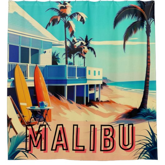 ロサンゼルスカリフォルニアビーチホームデコール シャワーカーテン (正面)