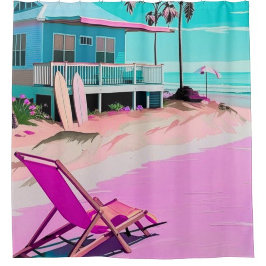 ロサンゼルスカリフォルニアビーチホームデコール シャワーカーテン (正面)