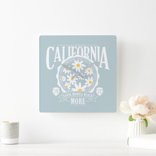 ロサンゼルスカリフォルニアフローラグラフィック スクエア壁時計 (ホーム)