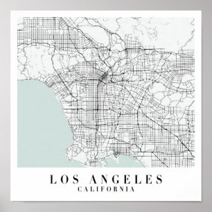 ロサンゼルスカリフォルニアブルーウォーター通りの地図 ポスター