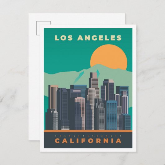 ロサンゼルスカリフォルニアヴィンテージトラベルイラストレーション ポストカード (正面/裏面)