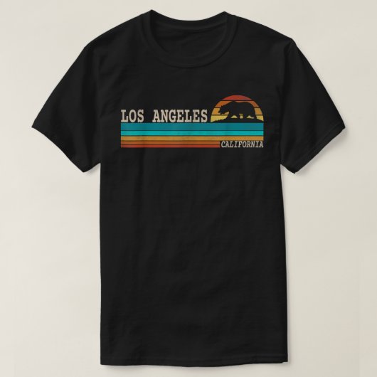 ロサンゼルスカリフォルニア州ベアレトロサンセット Tシャツ (デザイン正面)