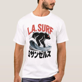 ロサンゼルスサーフベア日本語タイポグラフィ Tシャツ