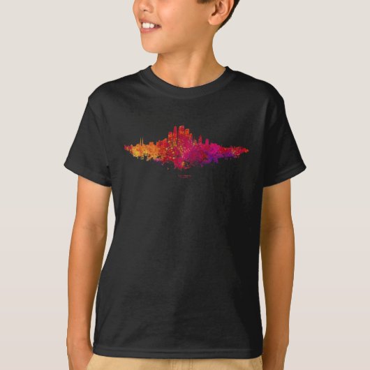ロサンゼルスシティスカイラインカラフル Tシャツ (正面)