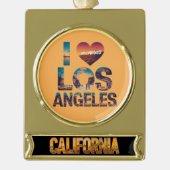 ロサンゼルススカイラインサンセット&ハリウッドタイポグラフィ ゴールドプレートバナーオーナメント (正面)