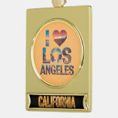 ロサンゼルススカイラインサンセット&ハリウッドタイポグラフィ ゴールドプレートバナーオーナメント (左)