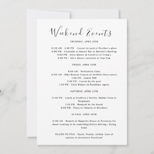 ロサンゼルス女子週末旅行 ブライズパーティー 招待状 (裏面)
