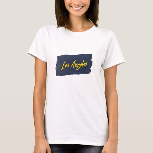 ロサンゼルス手書きイエロータイポグラフィ Tシャツ (正面)