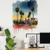 ロサンゼルス水彩画 ポスター (ホームオフィス)