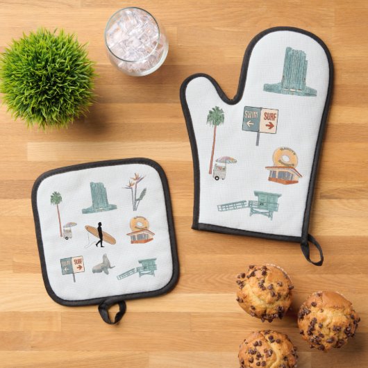 ロサンゼルス水彩色 鍋つかみ&鍋敷きセット (トップダウン)