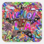 ロサンゼルス こんにちは！ステッカー！ スクエアシール (正面)