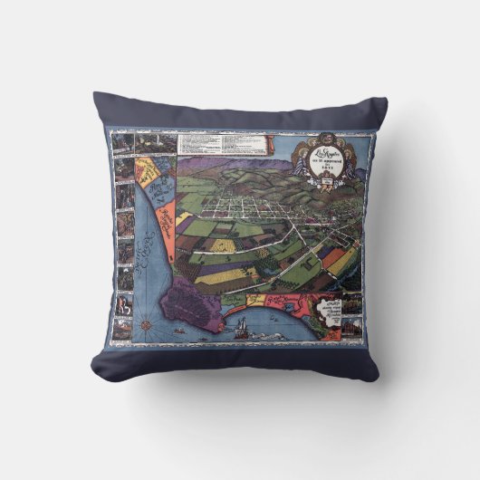 ロサンゼルス,カリフォルニア州アンティーク航空市地図 クッション (正面)