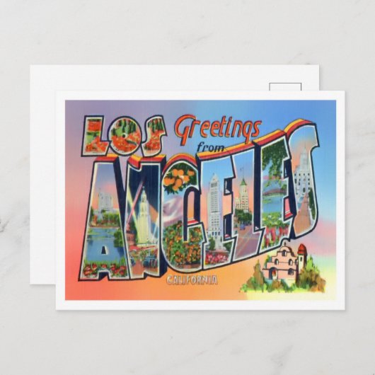 ロサンゼルス、カリフォルニア州ヴィンテージビッグ・レター ポストカード (正面/裏面)