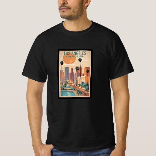 ロサンゼルス カリフォルニア州 ビンテージ ポスター Tシャツ (正面)