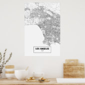 ロサンゼルス、カリフォルニア州(黒の上に白) ポスター (キッチン)