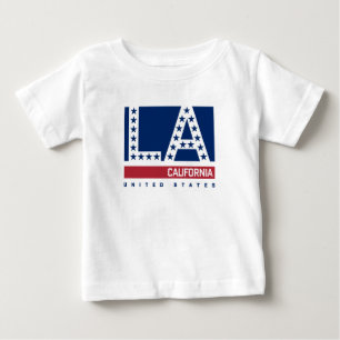 ロサンゼルス、カリフォルニア の赤く、白く及び青のスカイライン ベビーTシャツ