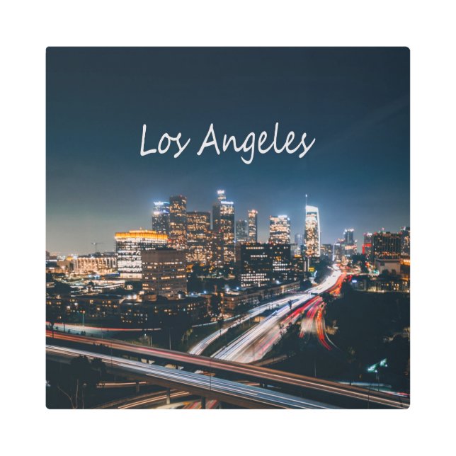 ロサンゼルス・カリフォルニア・シティ・スカイライン メタルプリント (正面)