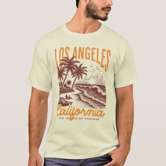 ロサンゼルス・カリフォルニア、パラダイス島 Tシャツ (正面)