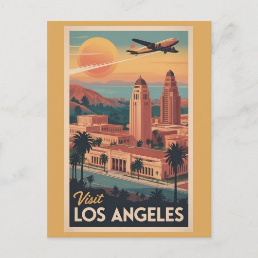 ロサンゼルス カリフォルニア レトロ都市スカイライン ポストカード (正面)