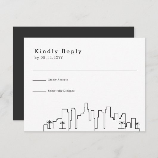 ロサンゼルス、カリ結婚ズ |スタイル化されたスカイラインRSVP 出欠カード (正面/裏面)