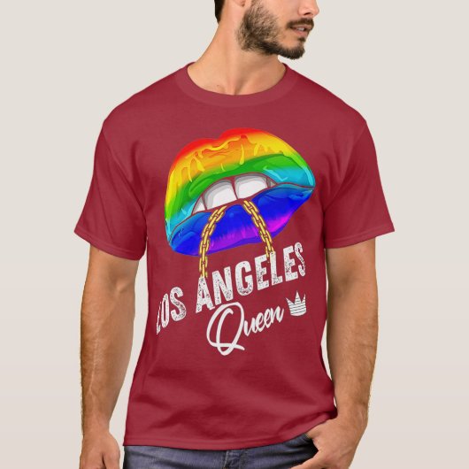 ロサンゼルス・クイーン LGBTQ ゲイ プライド レインボーフラッグ Tシャツ (正面)