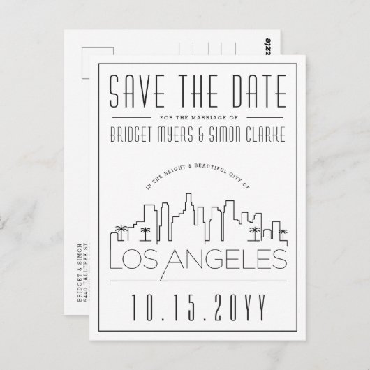 ロサンゼルス |スタイル設定されたスカイライン日付を保存 ポストカード (正面/裏面)