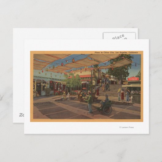 ロサンゼルス、チャイナタウンの広場の風景 ポストカード (正面/裏面)