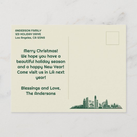 ロサンゼルス、CAスカイラインクリスマスホリデーポストカード シーズンポストカード (裏面)