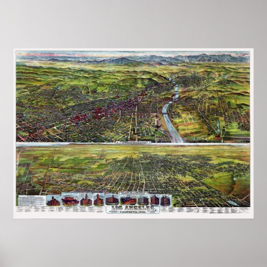 ロサンゼルス、CAパノラママップ – 1894 ポスター (正面)