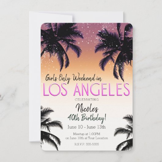 ロサンゼルスLAサマーガールズウィークエンドバースデーパーティー 招待状 (正面)
