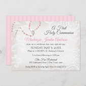 ロザリオとレースの最初のコミューオンピンク 招待状 (正面/裏面)