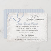 ロザリオとレースの最初のコミューオンブルー 招待状 (正面/裏面)